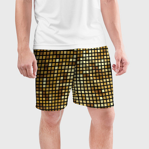 Мужские спортивные шорты Золотая мозаика, поверхность диско шара / 3D-принт – фото 3