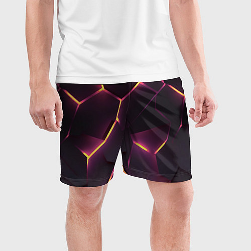 Мужские спортивные шорты Пурпурные неоновые плиты / 3D-принт – фото 3