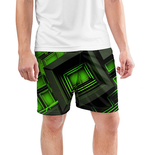 Мужские спортивные шорты Неоновые зелёные блоки / 3D-принт – фото 3