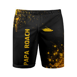 Шорты спортивные мужские Papa Roach - gold gradient: надпись, символ, цвет: 3D-принт