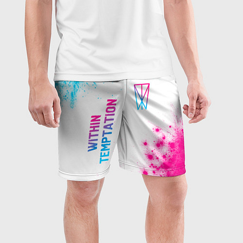 Мужские спортивные шорты Within Temptation neon gradient style: надпись, си / 3D-принт – фото 3