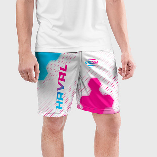 Мужские спортивные шорты Haval neon gradient style: надпись, символ / 3D-принт – фото 3