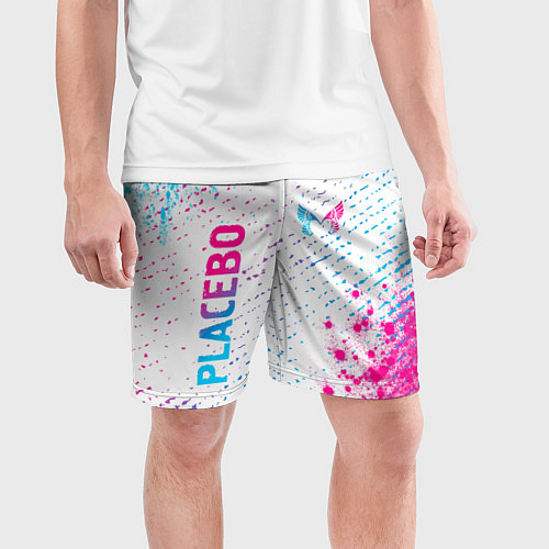 Мужские спортивные шорты Placebo neon gradient style: надпись, символ / 3D-принт – фото 3