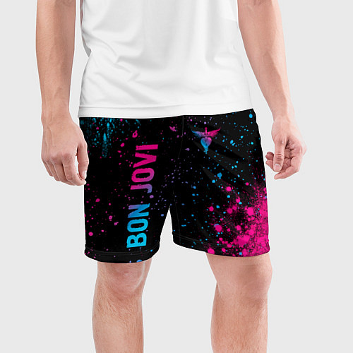 Мужские спортивные шорты Bon Jovi - neon gradient: надпись, символ / 3D-принт – фото 3