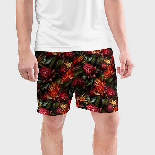 Мужские спортивные шорты Тропические цветы / 3D-принт – фото 3