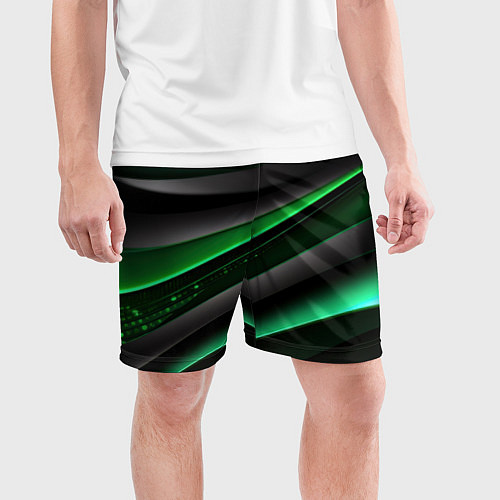Мужские спортивные шорты Black green line / 3D-принт – фото 3