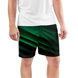 Шорты спортивные мужские Черно зеленые полосы, цвет: 3D-принт — фото 2