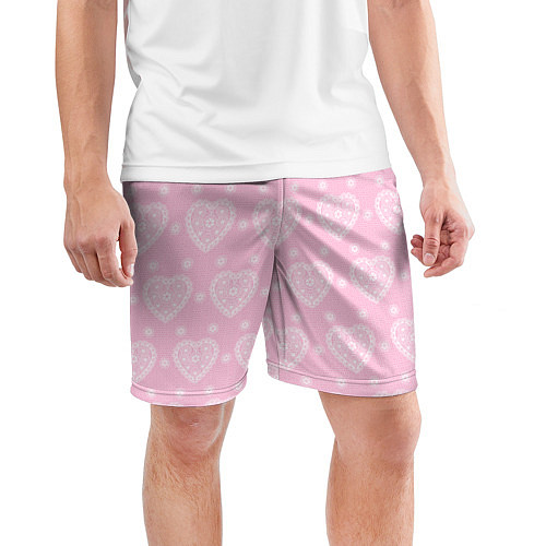 Мужские спортивные шорты Розовое кружево сердечки / 3D-принт – фото 3