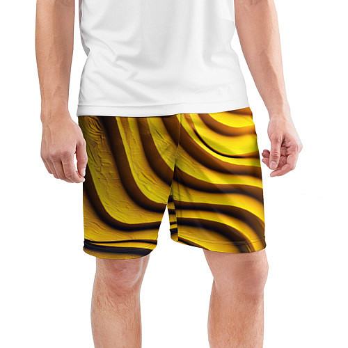 Мужские спортивные шорты Желтые абстрактные полосы / 3D-принт – фото 3