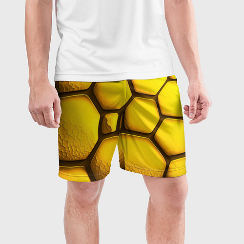 Мужские спортивные шорты Желтые объемные плиты / 3D-принт – фото 3