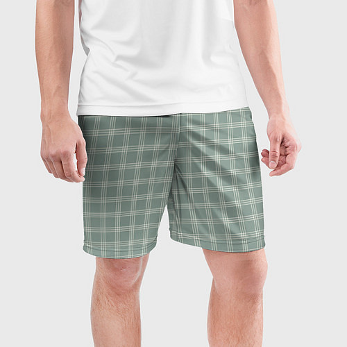 Мужские спортивные шорты Клетка бледно-зелёный / 3D-принт – фото 3