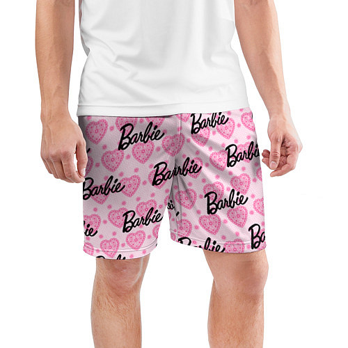 Мужские спортивные шорты Логотип Барби и розовое кружево / 3D-принт – фото 3