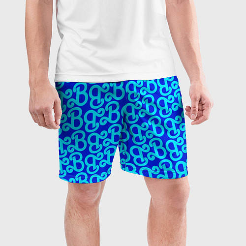Мужские спортивные шорты Логотип Барби - синий паттерн / 3D-принт – фото 3