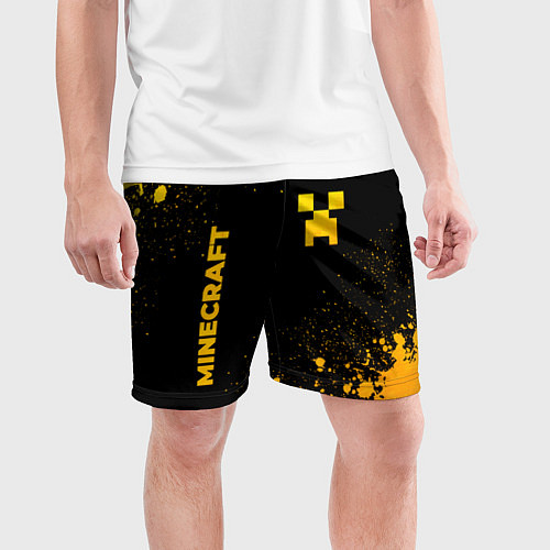 Мужские спортивные шорты Minecraft - gold gradient: надпись, символ / 3D-принт – фото 3