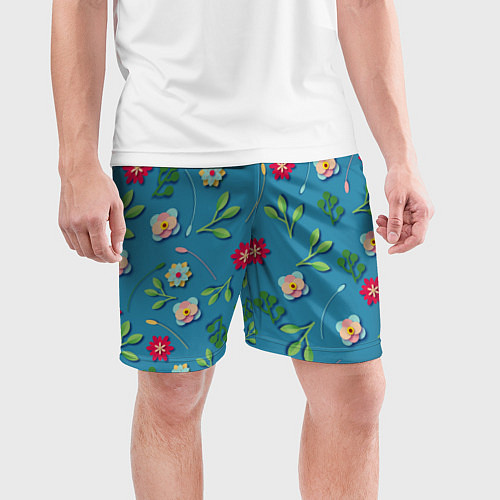 Мужские спортивные шорты Цветы и зеленые веточки / 3D-принт – фото 3