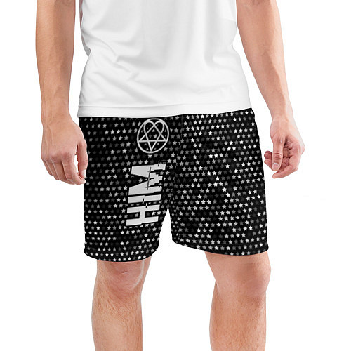 Мужские спортивные шорты HIM glitch на темном фоне: по-вертикали / 3D-принт – фото 3