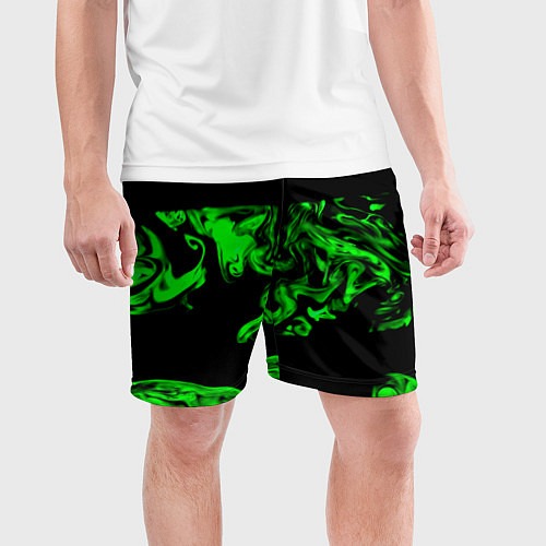 Мужские спортивные шорты Зеленый светящийся дым / 3D-принт – фото 3