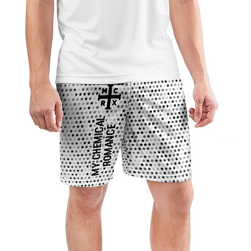 Мужские спортивные шорты My Chemical Romance glitch на светлом фоне: по-вер / 3D-принт – фото 3