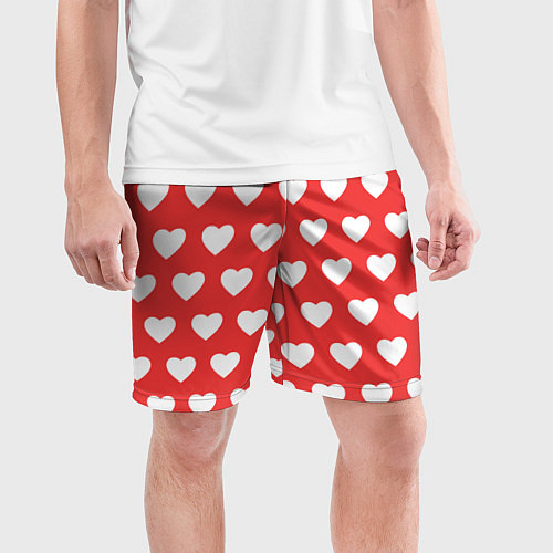 Мужские спортивные шорты Сердечки на красном фоне / 3D-принт – фото 3