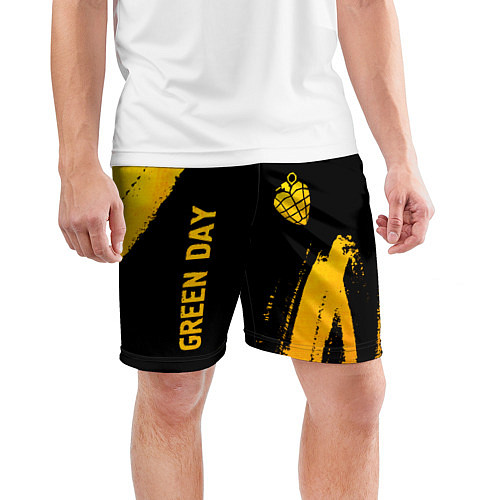 Мужские спортивные шорты Green Day - gold gradient: надпись, символ / 3D-принт – фото 3