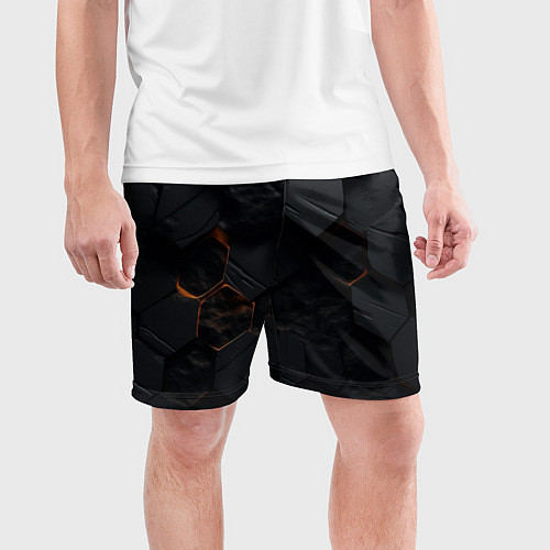Мужские спортивные шорты Черные неоноыве плиты / 3D-принт – фото 3