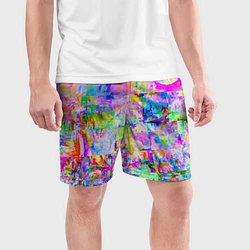 Мужские спортивные шорты Яркий неоновый абстрактный Glitch / 3D-принт – фото 3