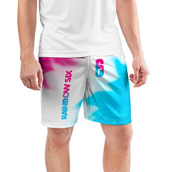 Шорты спортивные мужские Rainbow Six neon gradient style: надпись, символ, цвет: 3D-принт — фото 2