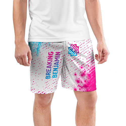 Мужские спортивные шорты Breaking Benjamin neon gradient style: надпись, си / 3D-принт – фото 3
