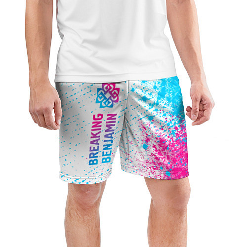 Мужские спортивные шорты Breaking Benjamin neon gradient style: по-вертикал / 3D-принт – фото 3