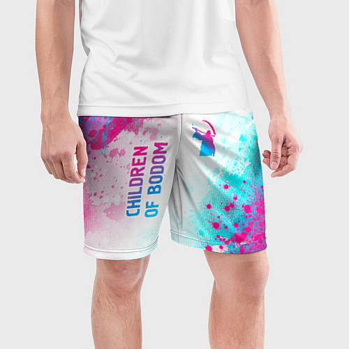 Мужские спортивные шорты Children of Bodom neon gradient style: надпись, си / 3D-принт – фото 3