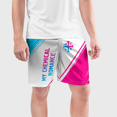 Мужские спортивные шорты My Chemical Romance neon gradient style: надпись, / 3D-принт – фото 3