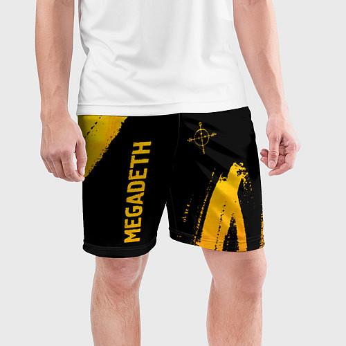 Мужские спортивные шорты Megadeth - gold gradient: надпись, символ / 3D-принт – фото 3