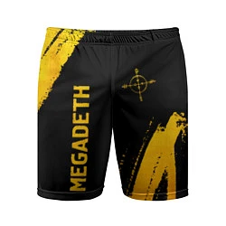 Шорты спортивные мужские Megadeth - gold gradient: надпись, символ, цвет: 3D-принт