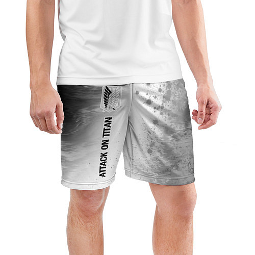 Мужские спортивные шорты Attack on Titan glitch на светлом фоне: по-вертика / 3D-принт – фото 3