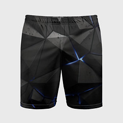 Шорты спортивные мужские Черные плиты с синим свечением, цвет: 3D-принт