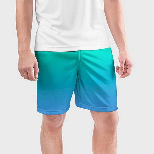 Мужские спортивные шорты Градиент сине-зелёный светлый / 3D-принт – фото 3