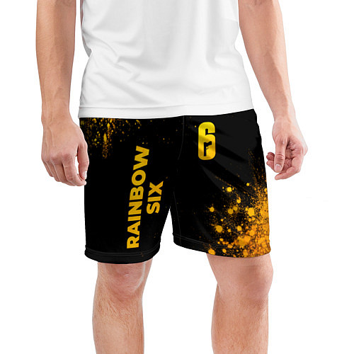 Мужские спортивные шорты Rainbow Six - gold gradient: надпись, символ / 3D-принт – фото 3