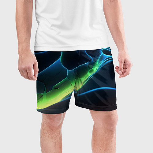 Мужские спортивные шорты Зеленый свет на плитах / 3D-принт – фото 3
