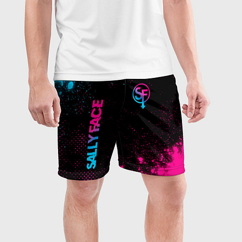 Мужские спортивные шорты Sally Face - neon gradient: надпись, символ / 3D-принт – фото 3