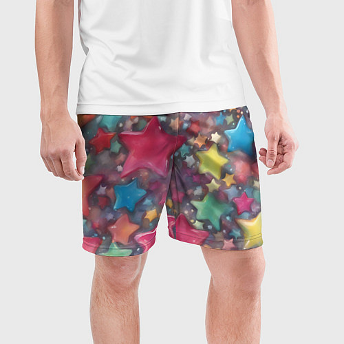 Мужские спортивные шорты Разноцветные новогодние звёзды / 3D-принт – фото 3