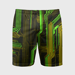 Шорты спортивные мужские Кибер схема зелёная, цвет: 3D-принт