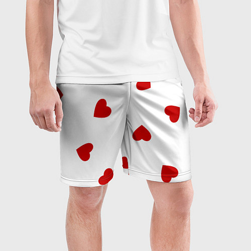 Мужские спортивные шорты Красные сердечки на белом / 3D-принт – фото 3