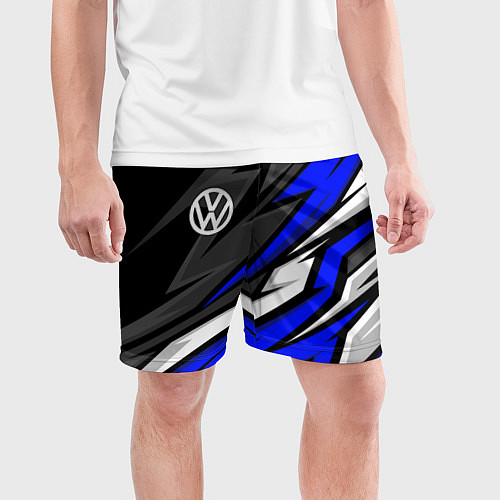 Мужские спортивные шорты Volkswagen - Синяя абстракция / 3D-принт – фото 3