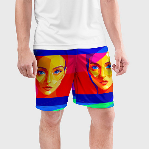 Мужские спортивные шорты Две голубоглазые девушки в прямоугольной рамке / 3D-принт – фото 3