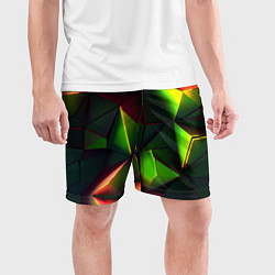 Шорты спортивные мужские Объемные зеленые треугольники, цвет: 3D-принт — фото 2