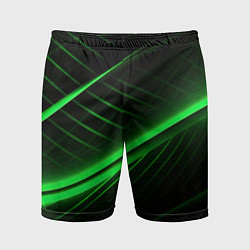 Мужские спортивные шорты Зеленые полосы на черном фоне