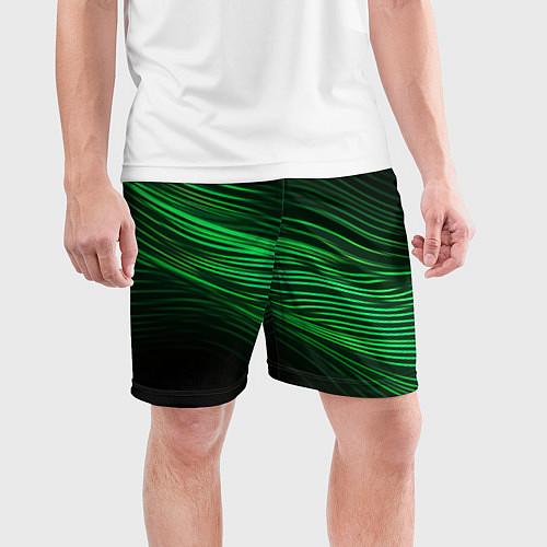 Мужские спортивные шорты Green neon lines / 3D-принт – фото 3