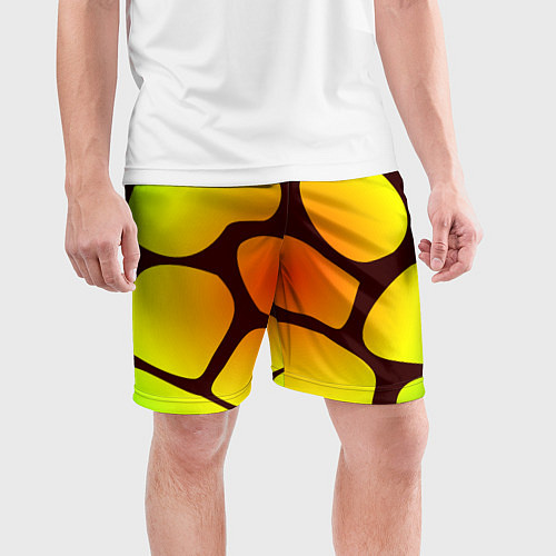 Мужские спортивные шорты Коричневая сеть с цветными пятнами / 3D-принт – фото 3