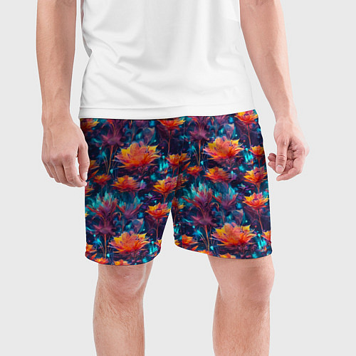 Мужские спортивные шорты Футуристические цветы узор / 3D-принт – фото 3