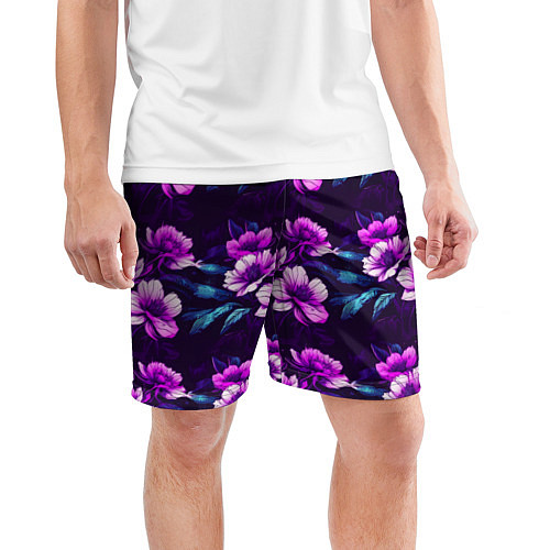 Мужские спортивные шорты Цветы неон узор / 3D-принт – фото 3